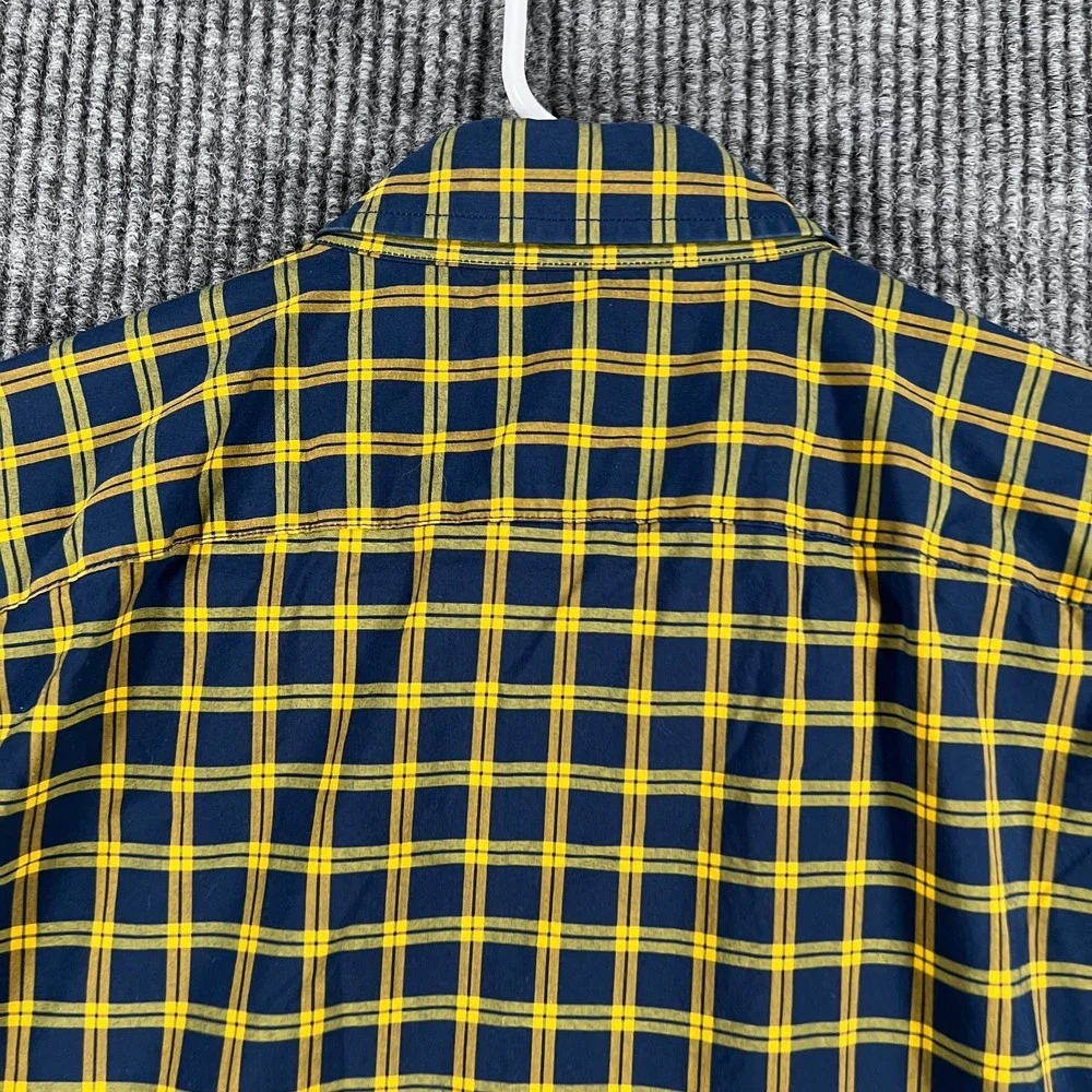 Banana Republic Shirt Mens Medium Blue Gold Check Long Sleeve Button Down